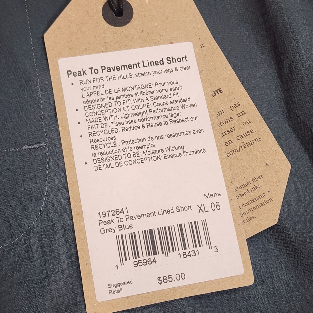 prAna‎ Peak To Pavement Lined Short Grey Blue Performance Mens XL 6in - Picture 4 of 7